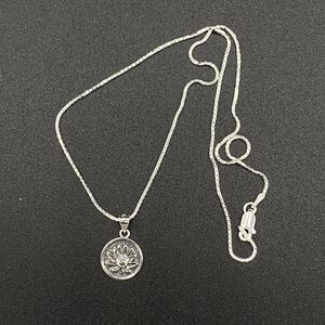 Lotus Flower Sterling Silver Disc Pendant Necklace